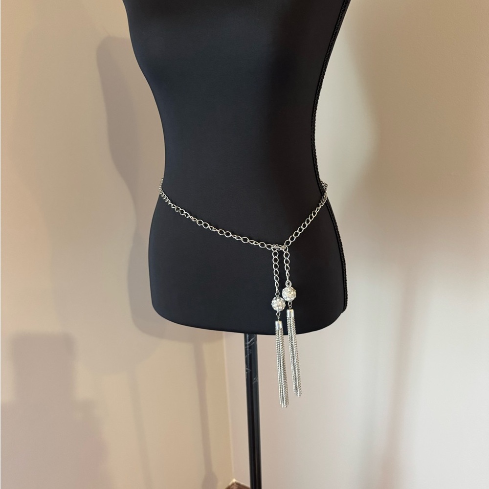Silver tone Chain Belt with Tassel Accents